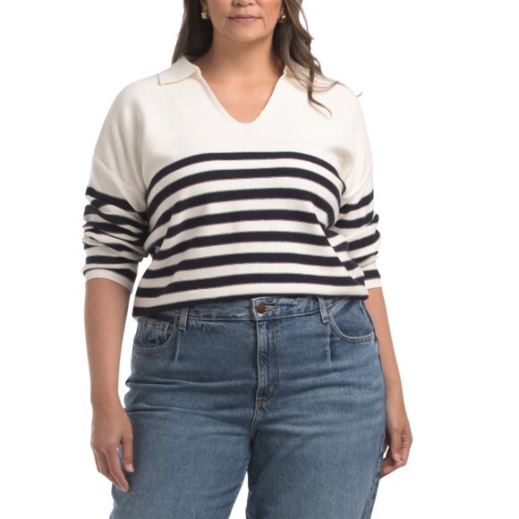 POLAGRAM Ivory Plus Striped Cropped Sweater - Picture 1 of 2